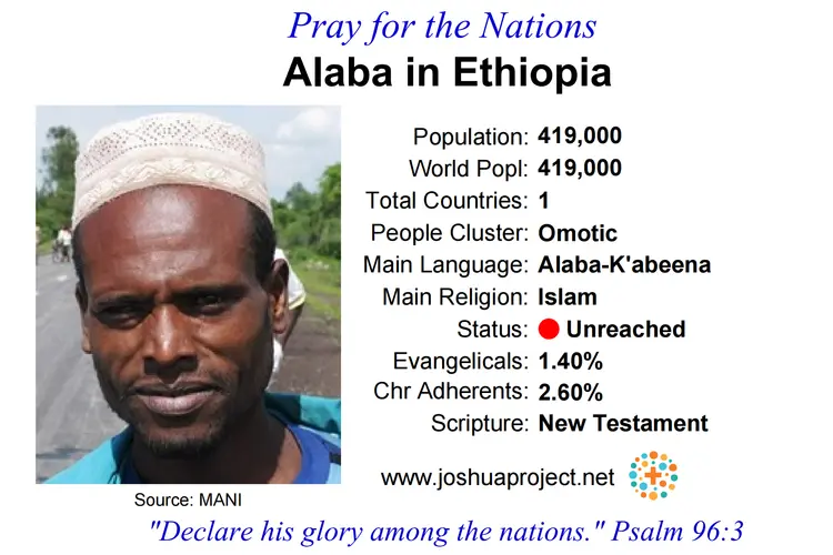 Prayer card for the Alaba people of Ethiopia