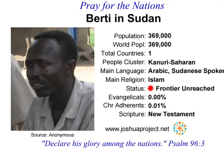 Prayer card for the Berti people of Sudan