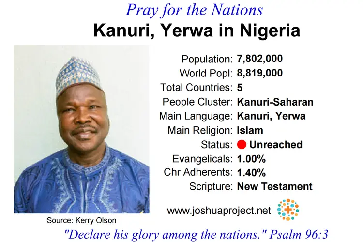 Prayer card for the Yerwa Kanuri people of Nigeria