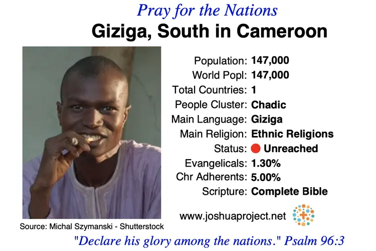 Prayer card for the South Giziga people of Cameroon