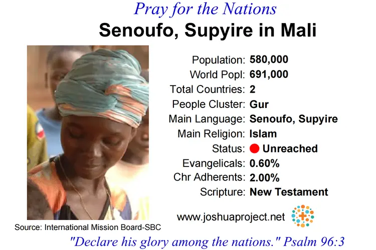 Prayer card for the Supyire Senoufo people of Mali