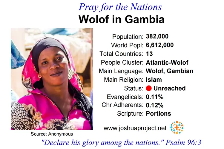 Prayer card for the Wolof people of Gambia