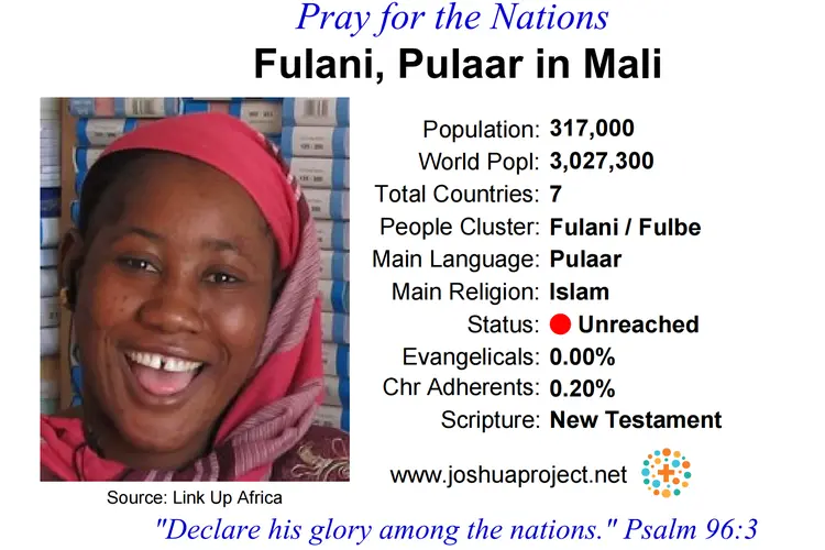 Prayer card for the Pulaar Fulani people of Mali
